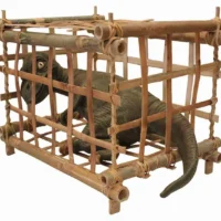 Baby T-Rex in Bamboo Cage Prop