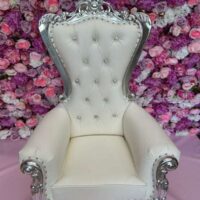 Kids Silver and White Throne Chair